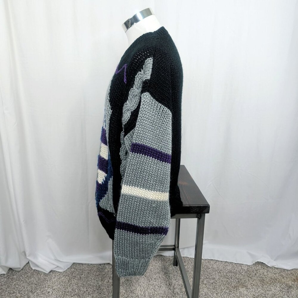 Vintage 80s Pierre Cardin Sweater Medium Black Geometric - Picture 5 of 8
